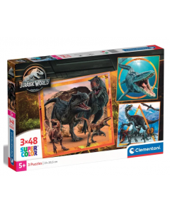 Puzzle 3x48 elementów SuperColor Jurassic World 25314 Clementoni