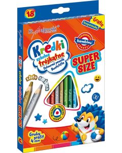 Kredki ołówkowe trójkątne Super Size 18 kolorów + temperówka Bambino