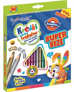 Kredki ołówkowe trójkątne Super Size 24 kolory + temperówka Bambino