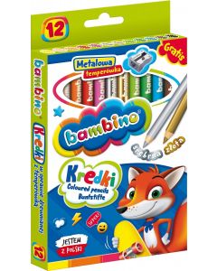 Kredki ołówkowe grube 12 kolorów + temperówka Bambino