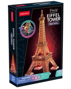 Puzzle 3D LED Wieża Eiffla wersja nocna 51 elementów 306-L534H Cubic Fun