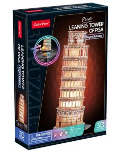 Puzzle 3D LED Krzywa Wieża w Pizie wersja nocna 42 elementy 306-L535H Cubic Fun