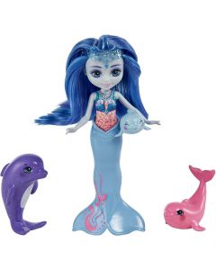 Enchantimals Rodzina Lalka Dorinda Dolphin i figurki delfinów HCF72 Mattel