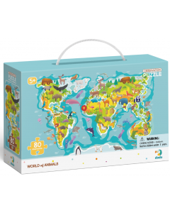 Puzzle obserwacyjne Mapa Świata Zwierząt 80 elementów DOP300133 Dodo
