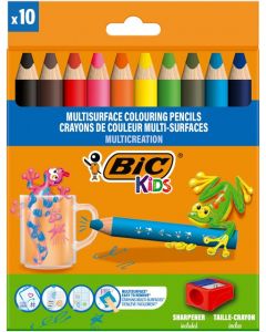 Kredki ołówkowe Kids Multisurface + temperówka 10+1 kolorów BIC
