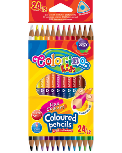 Kredki ołówkowe 24 kolory trójkątne dwukolorowe Colorino