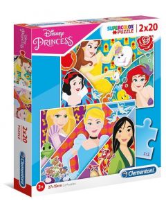 Puzzle Supercolor 2x20 elementów Disney Princess 24766 Clementoni