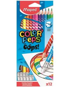 Kredki ołówkowe Colorpeps Oops ścieralne z gumką trójkątne 12 sztuk 832812 Maped