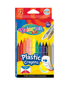 Kredki plastikowe wymazywalne z gumką 12 kolorów Colorino