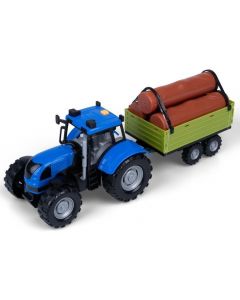 Agro pojazdy - Traktor niebieski z przyczepą z drzewem 71011 Dumel