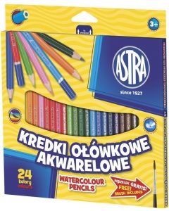Kredki ołówkowe akwarelowe 24 kolory + pędzelek Astra