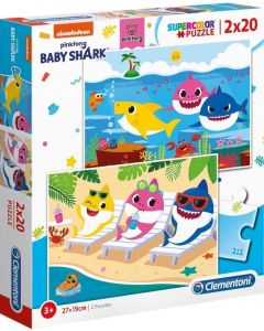 Puzzle 2x20 elementów SuperKolor Baby Shark 24777 Clementoni
