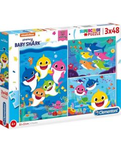 Puzzle 3x48 elementów SuperKolor Baby Shark 25261 Clementoni