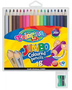 Kredki ołówkowe Jumbo 18 kolorów + temperówka Colorino