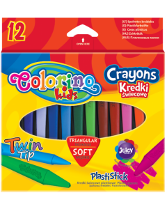 Kredki świecowe plastikowe PlastiStick trójkątne 12 kolorów Colorino