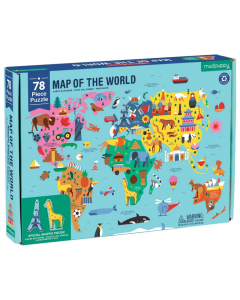 Puzzle Mapa Świata z elementami w kształcie budynków i zwierząt 78 elementów MP60846 Mudpuppy