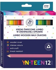 Kredki świecowe Jumbo w drewnianej oprawie 12 kolorów YN Teen Interdruk