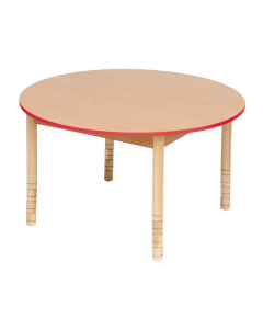 Stół bukowy z dokrętkami okrągły z kolorowym obrzeżem czerwonym