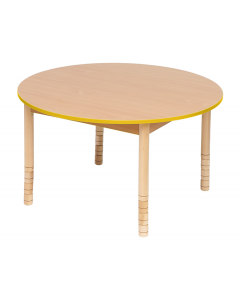 Stół bukowy z dokrętkami okrągły z kolorowym obrzeżem żółtym