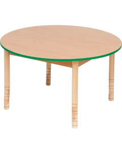 Stół bukowy z dokrętkami okrągły z kolorowym obrzeżem zielonym