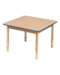 Stół bukowy z dokrętkami kwadratowy z obrzeżem kolor niebieski