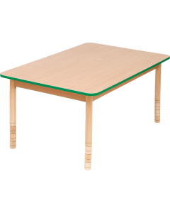 Stół bukowy z dokrętkami prostokątny z kolorowym obrzeżem zielonym