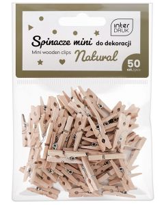 Mini spinacze drewniane do dekoracji naturalne 50 sztuk Interdruk