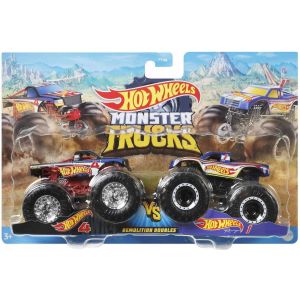 Hot Wheels Monster Trucks 2-pak Demolition Doub Hot Wheels 4 vs Hot Wheels 1 1:64 HNX29 Mattel