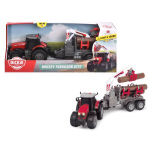 Massey Ferguson Traktor z przyczepą na bale światło i dźwięk 42cm 203737003 Farm Dickie Toys