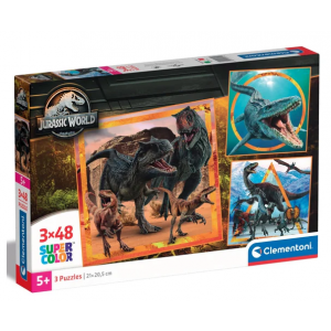 Puzzle 3x48 elementów SuperColor Jurassic World 25314 Clementoni