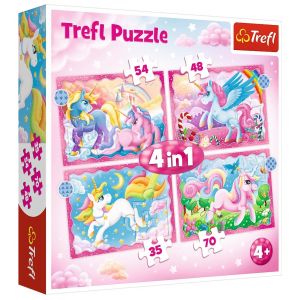 Puzzle 4w1 Jednorożce i magia 34389 Trefl