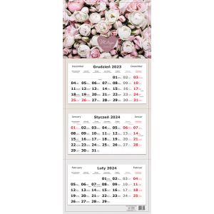 Kalendarz 2024 ścienny trójdzielny Kwiaty Interdruk