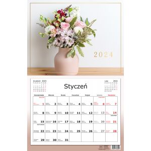Kalendarz 2024 ścienny jednodzielny Kwiaty Interdruk