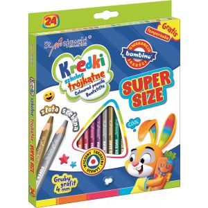 Kredki ołówkowe trójkątne Super Size 24 kolory + temperówka Bambino