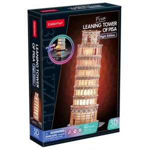 Puzzle 3D LED Krzywa Wieża w Pizie wersja nocna 42 elementy 306-L535H Cubic Fun
