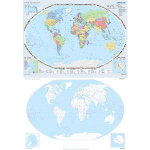 Dwustronna mapa ścienna Świat polityczny / konturowy ćwiczeniowy
