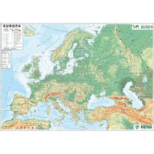 Dwustronna mapa ścienna Europy: ogólnogeograficzna (fizyczna) / konturowa (do ćwiczeń) 1:3 300 000