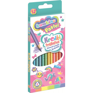 Kredki ołówkowe 12 kolorów trójkątne + temperówka Bambino Pastel