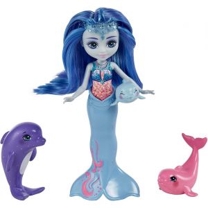 Enchantimals Rodzina Lalka Dorinda Dolphin i figurki delfinów HCF72 Mattel