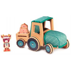 Drewniany traktor z przyczepą i 2 świnkami Krówka Rosalie 83233 Lilliputiens