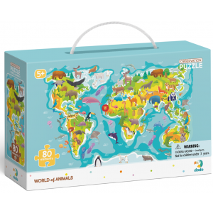 Puzzle obserwacyjne Mapa Świata Zwierząt 80 elementów DOP300133 Dodo