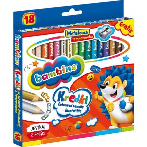 Kredki ołówkowe grube 18 kolorów + temperówka Bambino