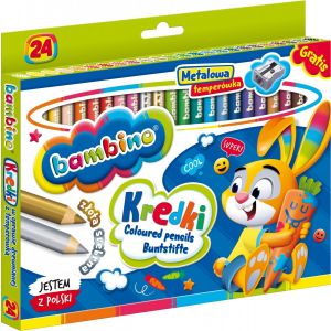 Kredki ołówkowe 24 kolory + temperówka Bambino