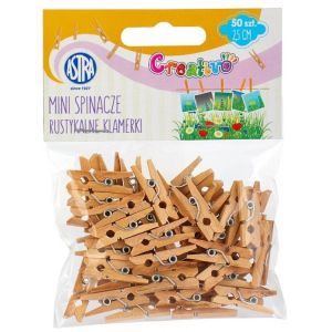 Mini spinacze rustykalne klamerki drewniane naturalne 50 szt. 2,5cm Astra Creativo