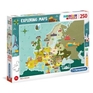 Puzzle Supercolor 250 elementów Mapa Znane miejsca w Europie 29062 Clementoni