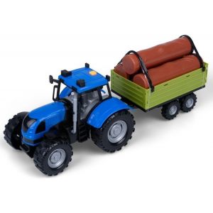 Agro pojazdy - Traktor niebieski z przyczepą z drzewem 71011 Dumel
