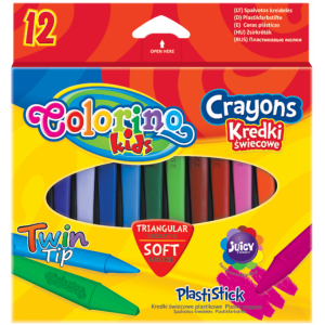 Kredki świecowe plastikowe PlastiStick trójkątne 12 kolorów Colorino